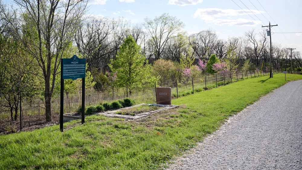 Exterior image of the Hiram Page gravesite in Excelsior Spring, Missouri.