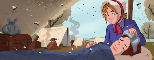 A woman caring for another woman with malaria.