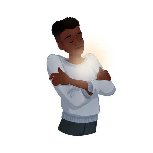 person with glowing heart