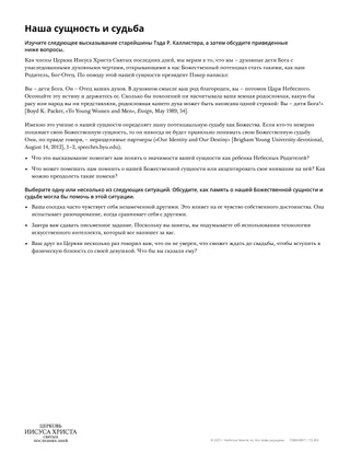 Раздаточный материал «Our Identity and Destiny [Наша сущность и судьба]»