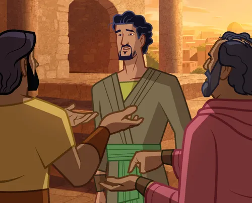 Thomas talks with two other Apostles.