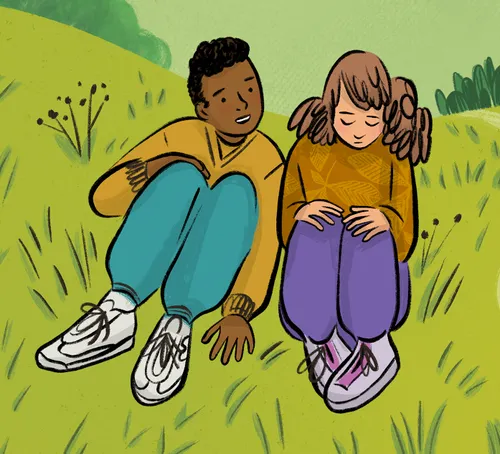 Illustration of a boy sitting with a sad girl