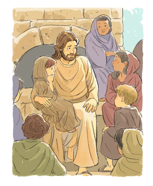 Illustration représentant le Sauveur avec des enfants