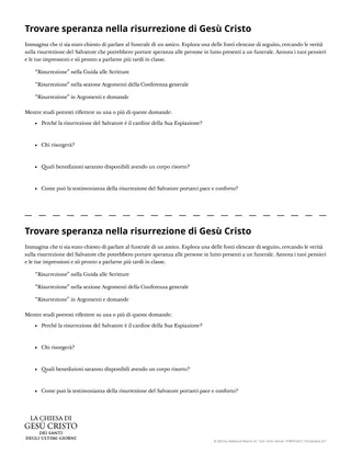 Scheda: Trovare speranza nella risurrezione di Gesù Cristo