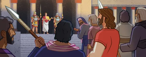The Jewish leaders take Jesus to Pilate.