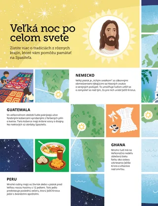 PDF strana s ilustráciou zemegule a veľkonočných symbolov z celého sveta