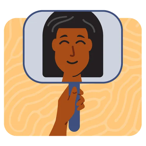 young woman’s smiling face in a mirror