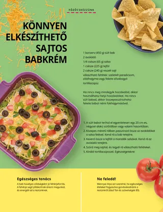 oldal PDF-változata: tortillacsipsz egy tálban, egy sütőtálnyi babkrém és paradicsomok