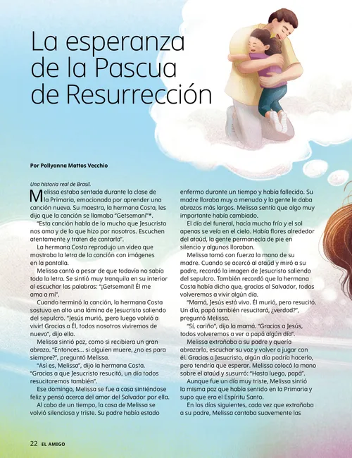 Página en PDF con ilustración de una niña pensando en abrazar a su padre