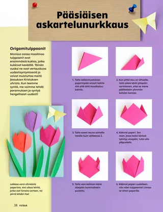 Sivun PDF, jossa on origamitulppaanitehtävä