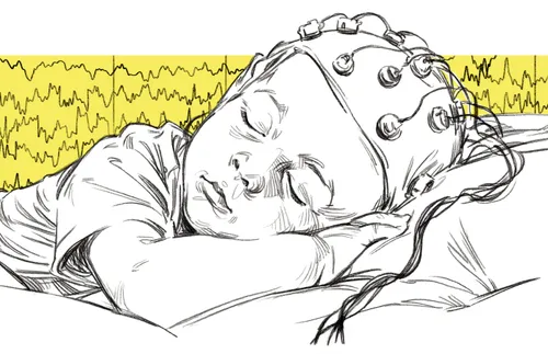 illustration of a child sleeping while attached to an EEG machine