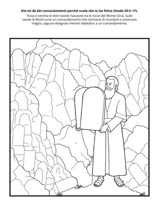 Pagina delle attività della Primaria: Dio mi dà dei comandamenti perché vuole che io sia felice.