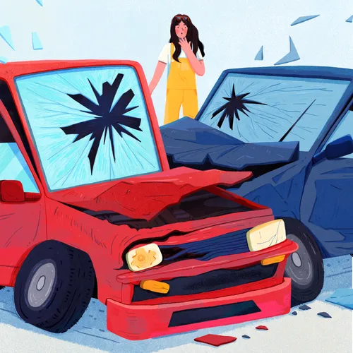 young woman seeing a car accident