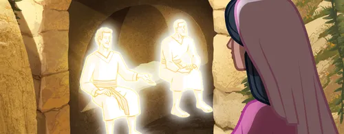 Mary sees two angels in the tomb.