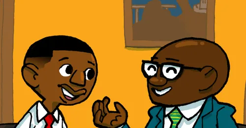 young man and bishop talking at church