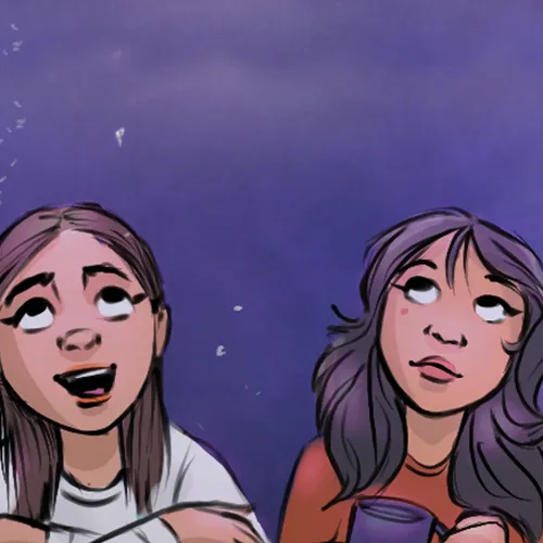 young women looking up at the sky