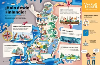 Página en PDF del mapa de Finlandia, animales, deportes y edificios históricos