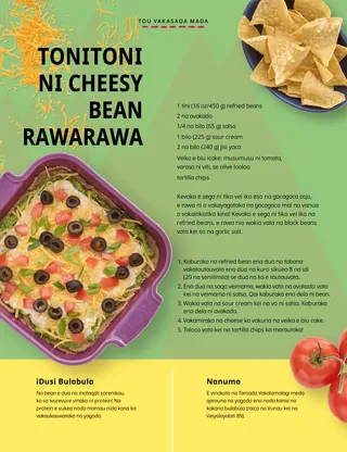 Tabana ni PDF ni dua na saqa ni tortilla chips, dua na tere ni tonitoni ni bean, kei na tomata