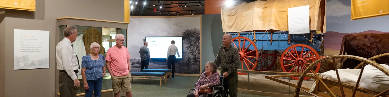 Visitors enjoy the exhibits at the Mormon Trail Center at Winter Quarters in Omaha, Nebraska on September 26, 2024.