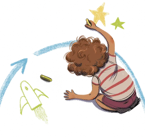 Young child drawing stars with sidewalk chalk