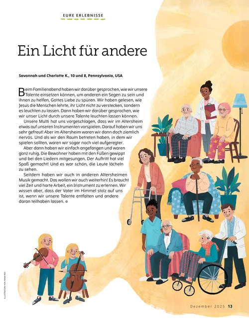 PDF: Zwei Mädchen musizieren für Menschen in einem Pflegeheim