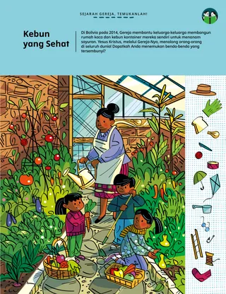 Gambar tersembunyi PDF seorang wanita dan anak-anak berkebun di rumah kaca