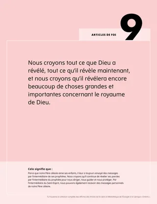 Affiche au format PDF du neuvième article de foi avec une explication