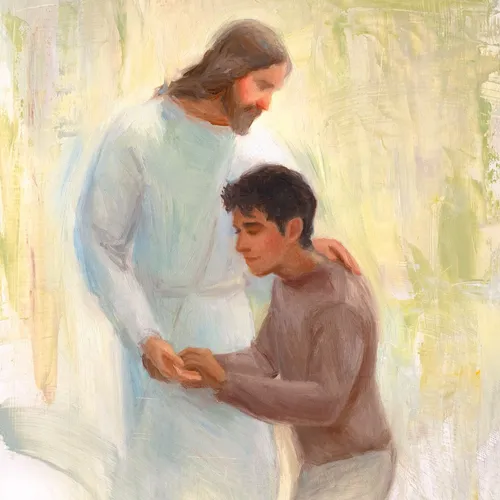 illustration of Jesus Christ comforting a young man