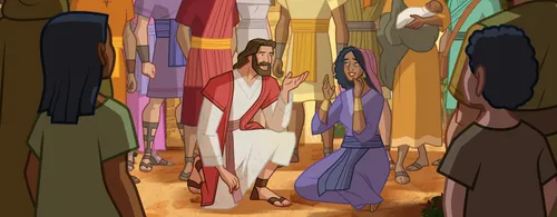 Jesus tells the woman to go in peace.