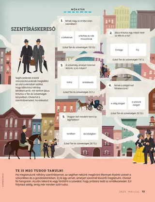 folyamatábrát idéző kvízfeladat, 19. századi amerikai épületek és emberek rajzával a háttérben