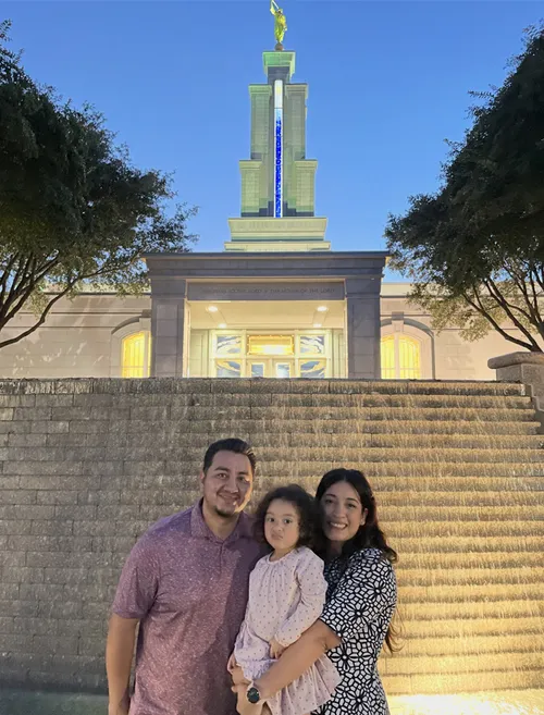 Vargas family outside the temple