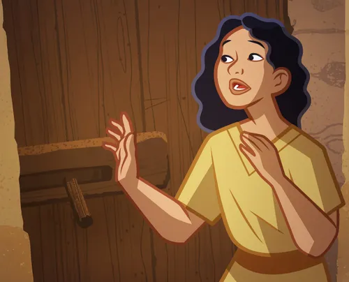 Rhoda hears Peter’s voice behind the door.