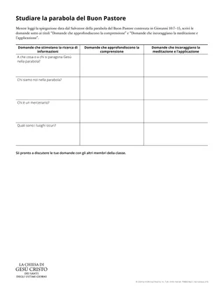 Scheda Studiare la parabola del Buon Pastore