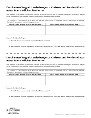 Arbeitsblatt: „Durch einen Vergleich zwischen Jesus Christus und Pontius Pilatus etwas über sittlichen Mut lernen“