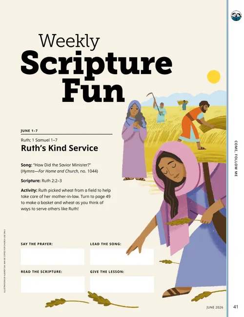 Page PDF with illustration of Ruth gathering wheat in a field