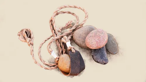 a sling with five smooth stones