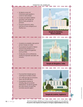 Página en PDF de tarjetas con imágenes de templos y datos sobre ellos