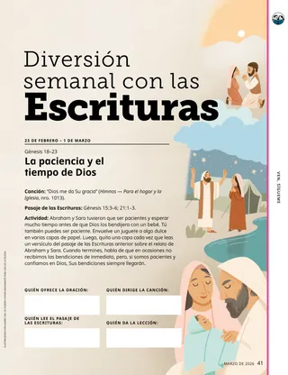 Página en PDF con ilustraciones de Abraham, Sara y el bebé Isaac