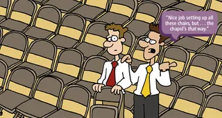 two boys setting up chairs