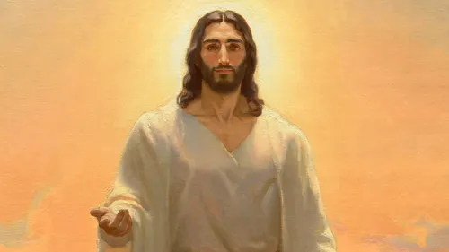 people kneeling before the resurrected Jesus Christ