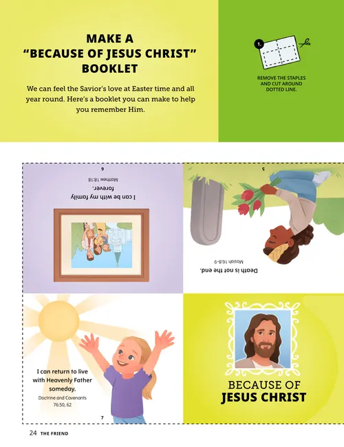 Page PDF of craft to make a booklet with illustrations of children and Jesus Christ