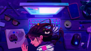 Late night office work with tired woman sleep on desk illustration. 