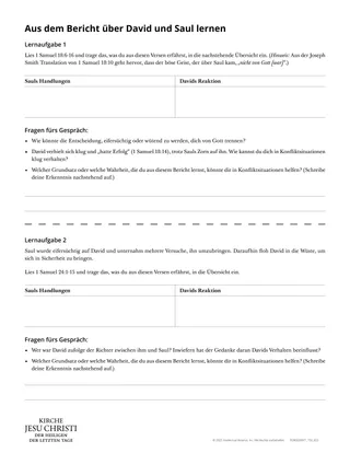 Arbeitsblatt „Aus dem Bericht von David und Saul lernen“