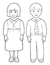 coloring page, boy and girl puppets