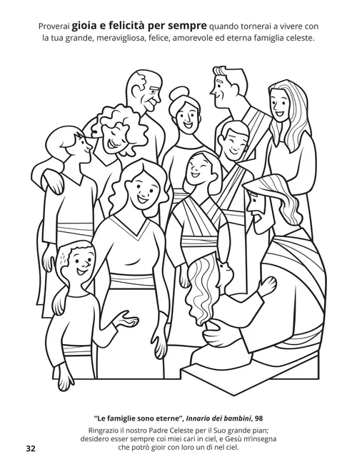 PDF della pagina da colorare con Gesù Cristo con tante persone felici