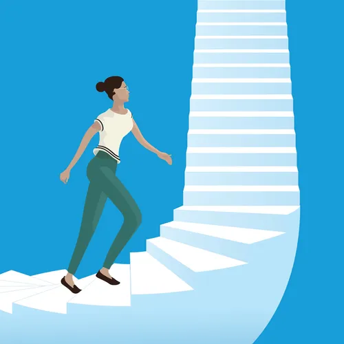 illustration of a woman walking up stairs