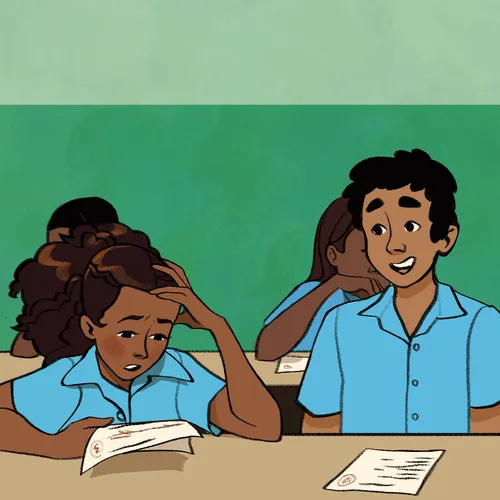 young woman and young man in school