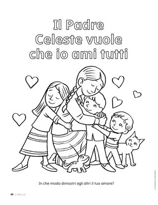 Pagina da colorare con bambini che si abbracciano
