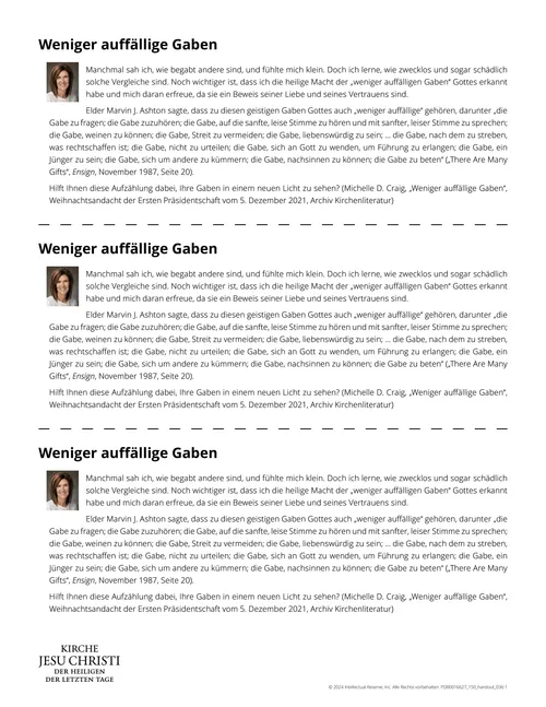 Arbeitsblatt „Weniger auffällige Gaben“