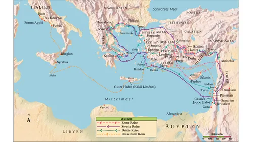 Eine Karte der Missionsreisen des Apostels Paulus